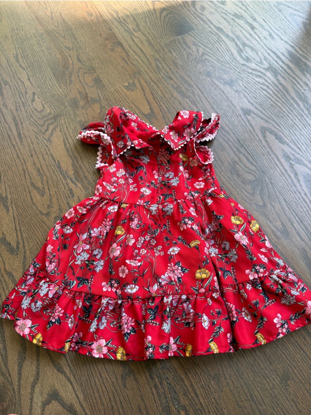 Janie and Jack Red Floral Sundress with Pink Blooms